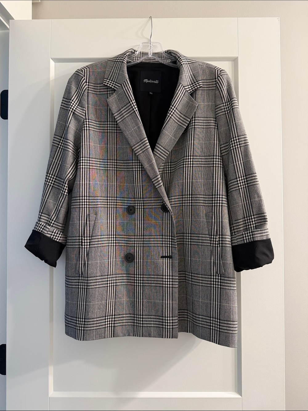 Madewell Wokens Gray Plaid Double-Breasted Blazer - S